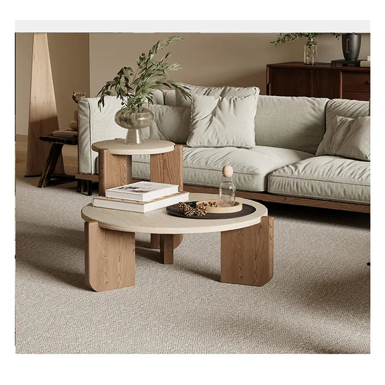 Modern Oak Wood Stone Tea Table: Elevate Your Living Room Décor hty-2058