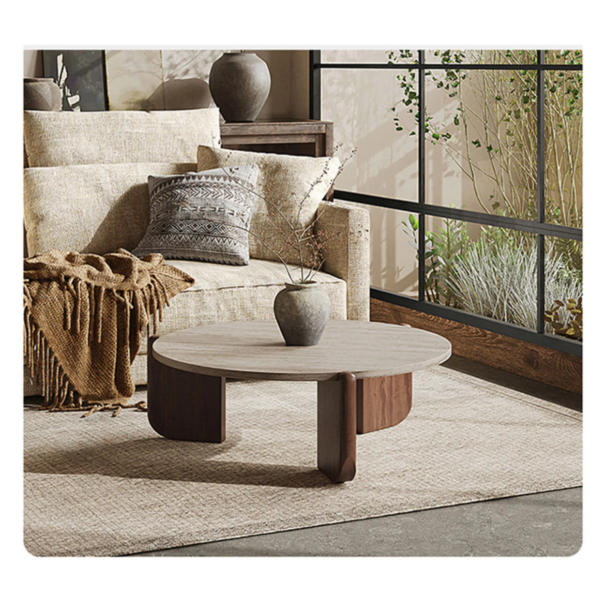 Modern Oak Wood Stone Tea Table: Elevate Your Living Room Décor hty-2058