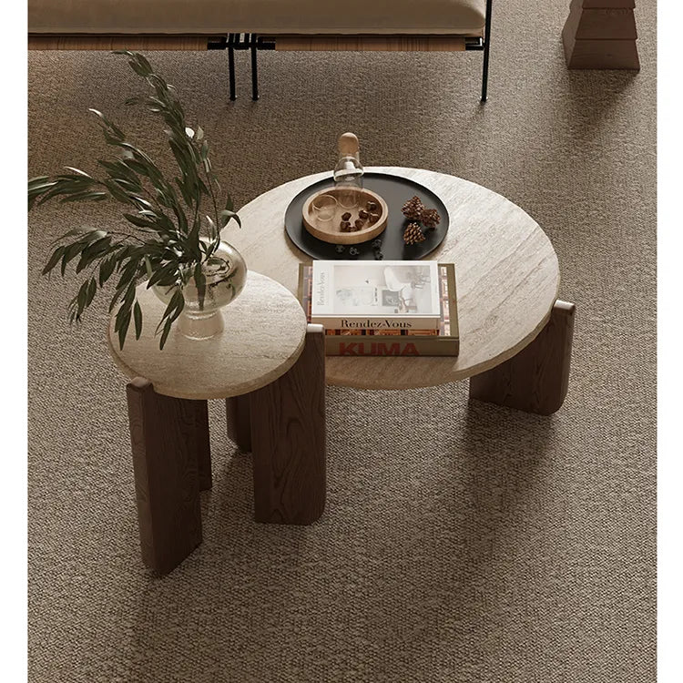 Modern Oak Wood Stone Tea Table: Elevate Your Living Room Décor hty-2058