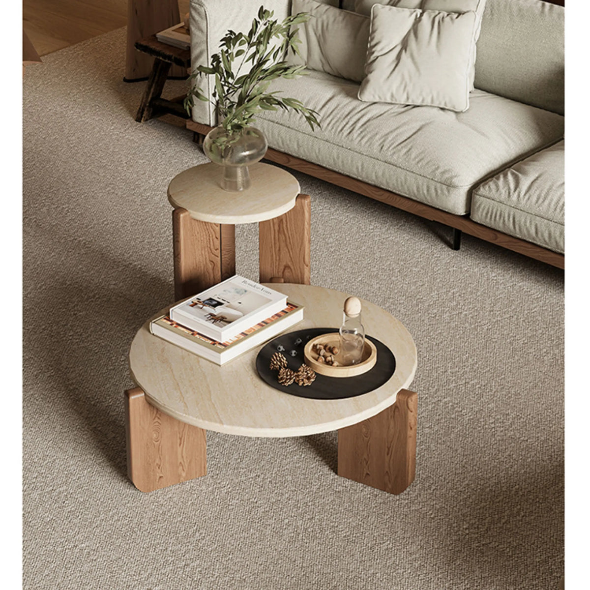 Modern Oak Wood Stone Tea Table: Elevate Your Living Room Décor hty-2058