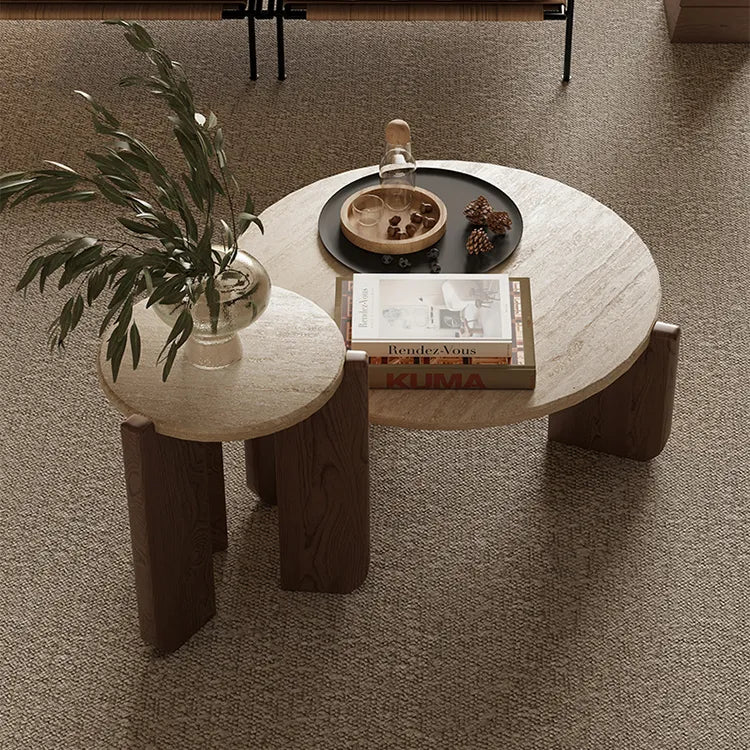 Modern Oak Wood Stone Tea Table: Elevate Your Living Room Décor hty-2058