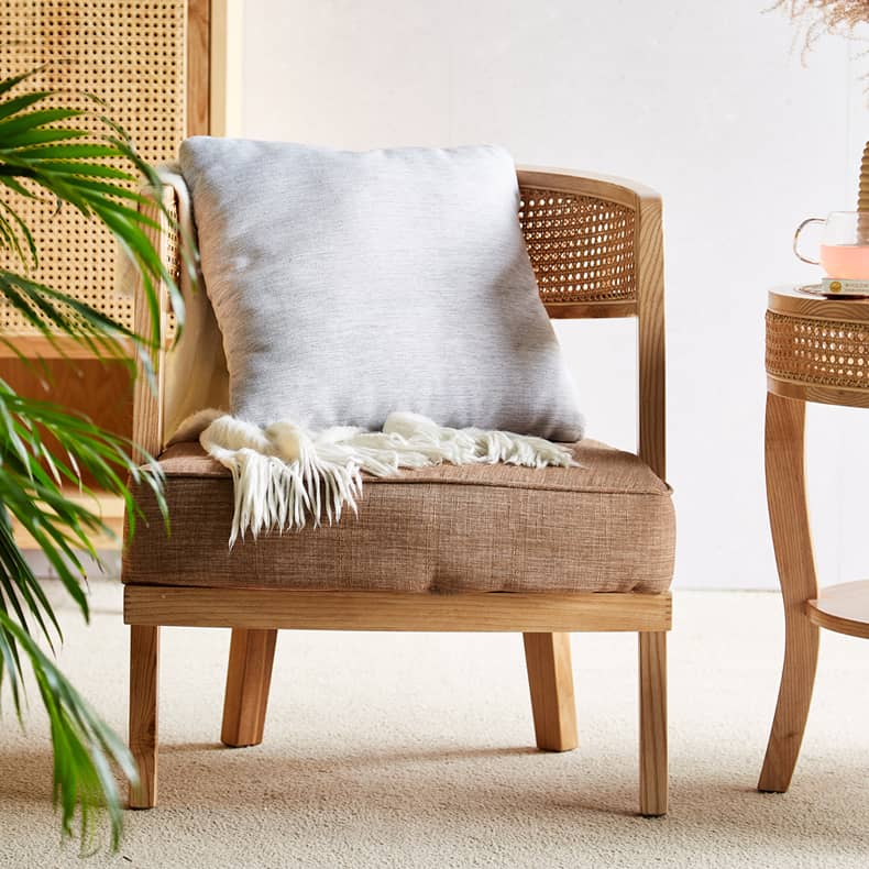 Elegant Ash Wood and Rattan Chair with Cotton-Linen Upholstery htzm-1501