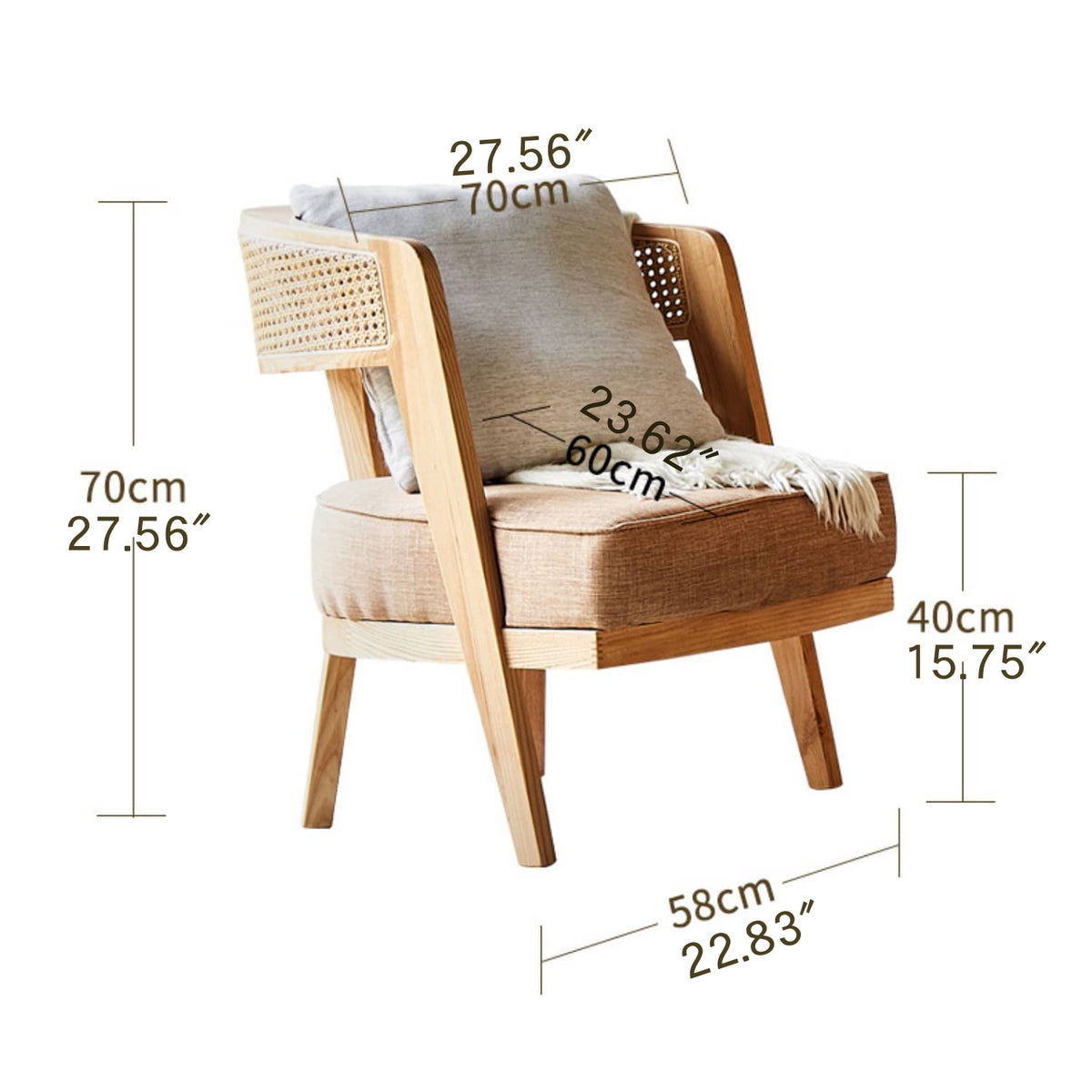 Elegant Ash Wood and Rattan Chair with Cotton-Linen Upholstery htzm-1501