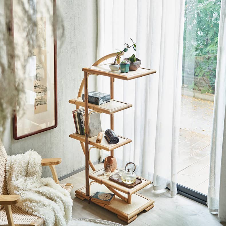 Natural Wood and Rattan Storage Rack for Stylish Home Organization htzm-1506