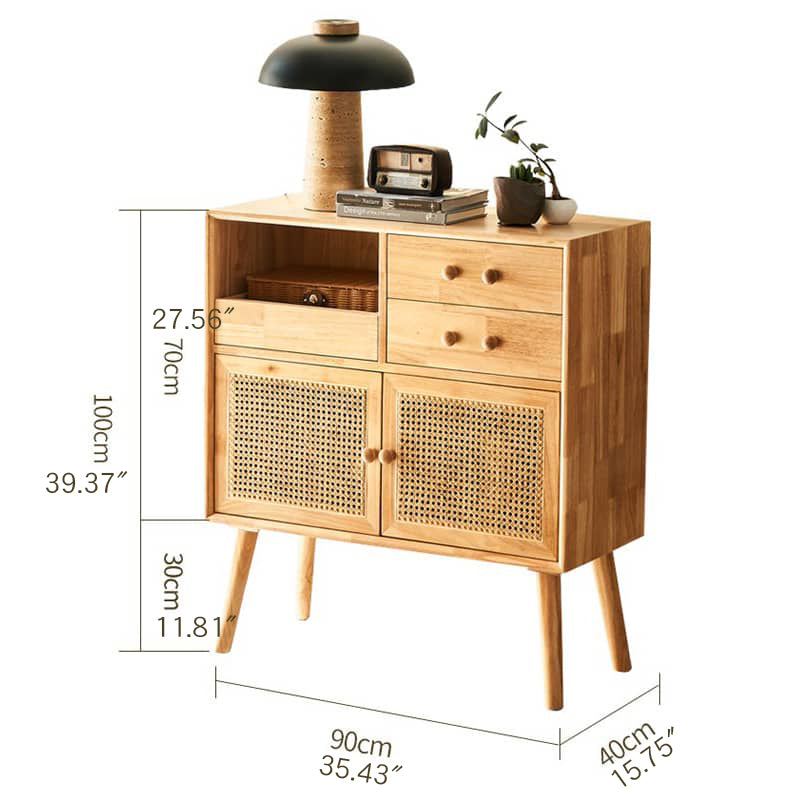 Stylish Natural Ash Wood Cabinet with Elegant Rattan Accents htzm-1507