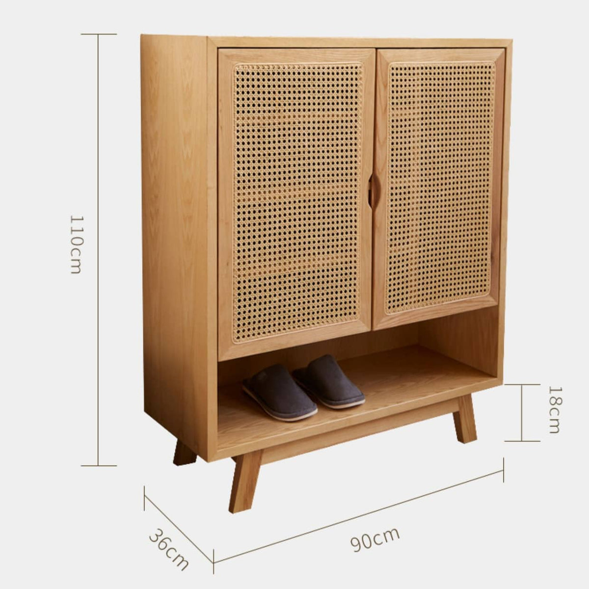 Natural Ash Wood Cabinet with Rattan Accents - Stylish and Durable Storage Solution htzm-1508