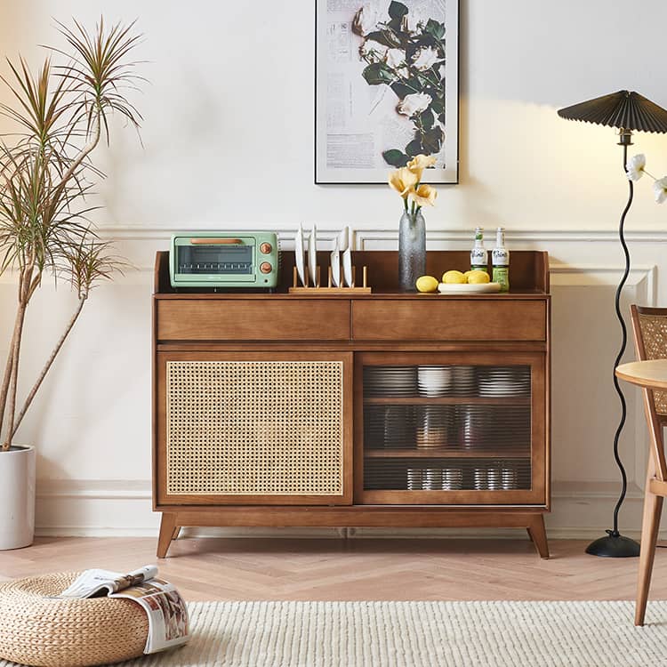 Brown Ash Wood and Rattan Cabinet - Sleek and Stylish Storage Solution htzm-1510