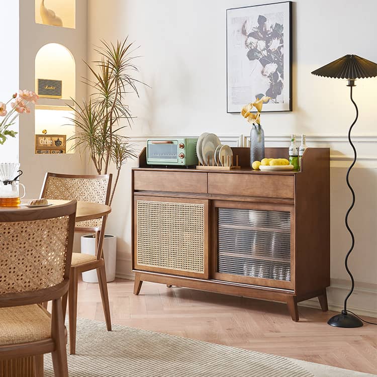 Brown Ash Wood and Rattan Cabinet - Sleek and Stylish Storage Solution htzm-1510