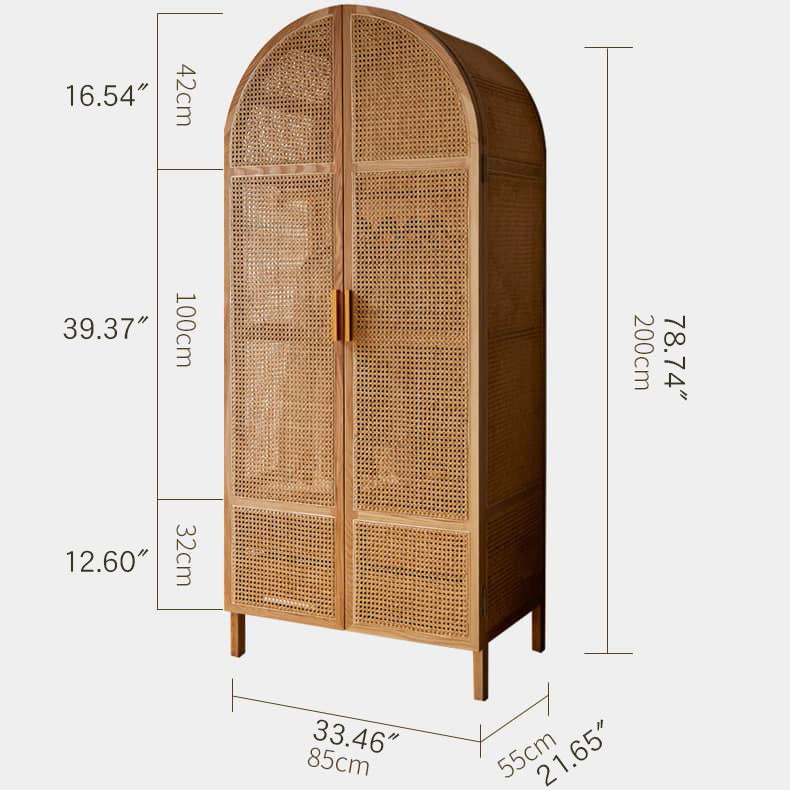 Elegant Ash Wood Cabinet with Rattan Accents - Natural Finish htzm-1511