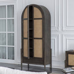 Elegant Black Oak Wood Cabinet with Rattan Accents for Modern Living Rooms htzm-1512