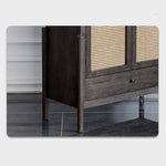 Elegant Black Oak Wood Cabinet with Rattan Accents for Modern Living Rooms htzm-1512