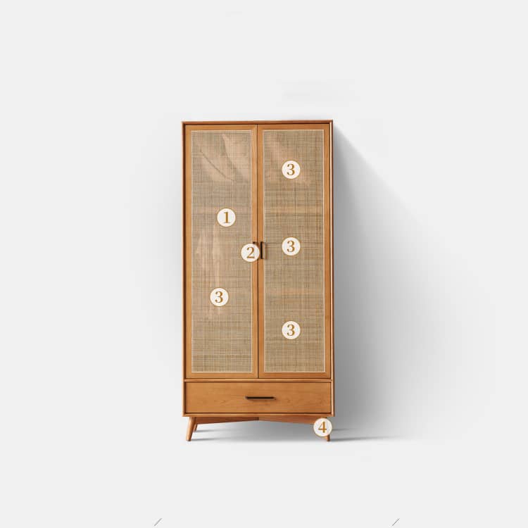 Elegant Ash Wood Cabinet with Natural Rattan Details htzm-1513
