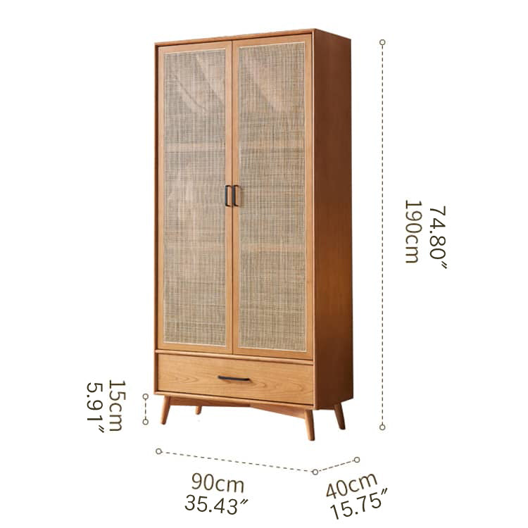 Elegant Ash Wood Cabinet with Natural Rattan Details htzm-1513