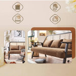 Elegant Dark Brown Ash Wood Sofa with Intricate Rattan Detailing htzm-1514