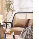 Elegant Dark Brown Ash Wood Sofa with Intricate Rattan Detailing htzm-1514