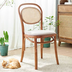 Elegant Brown Cherry Wood Chair with Natural Rattan Accent htzm-1517