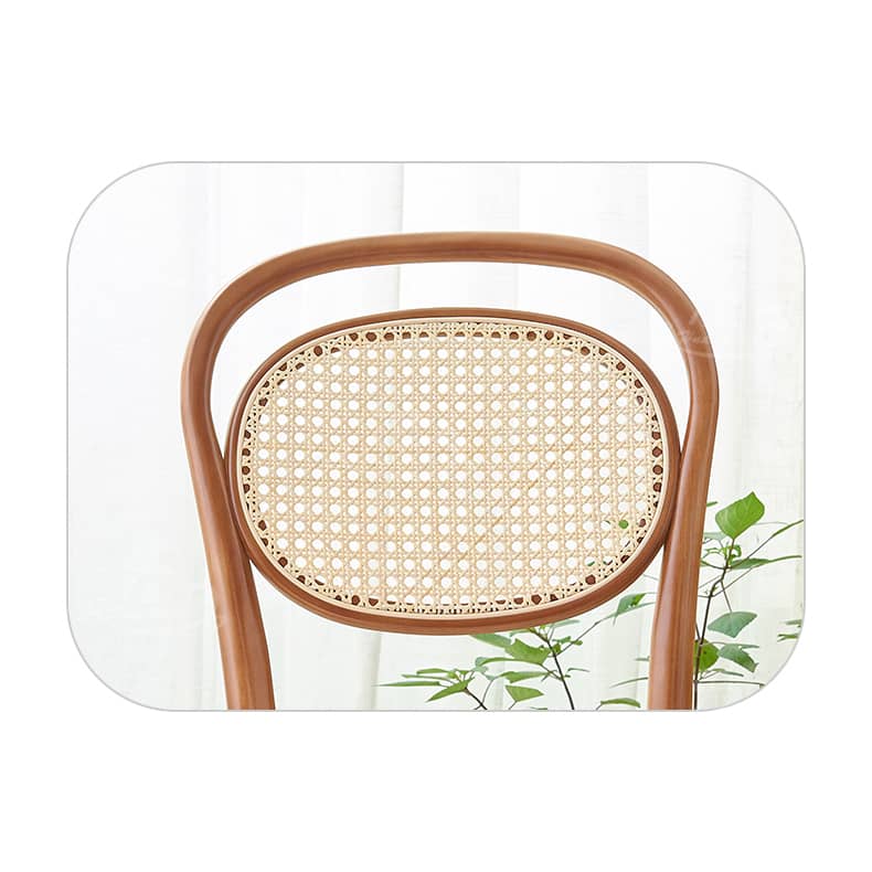 Elegant Brown Cherry Wood Chair with Natural Rattan Accent htzm-1517