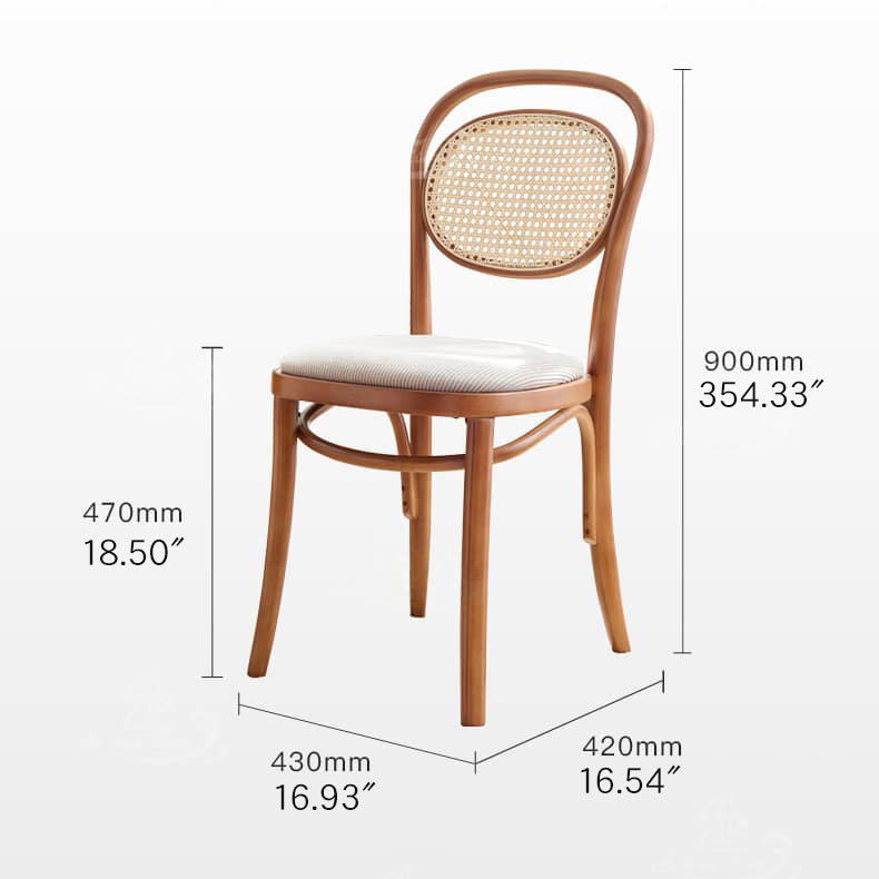 Elegant Brown Cherry Wood Chair with Natural Rattan Accent htzm-1517