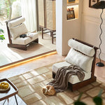 Stylish Beige Brown Sofa with Natural Ash Wood Frame, Cotton Linen Upholstery, & Rattan Accents htzm-1518