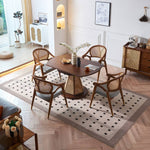 Elegant Brown Ash Wood Table with Rattan Accents and Cotton Linen Blend htzm-1520
