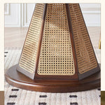 Elegant Brown Ash Wood Table with Rattan Accents and Cotton Linen Blend htzm-1520