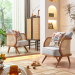 Elegant Ash Wood Sofa with Rattan Accents and Cotton Linen Upholstery htzm-1522