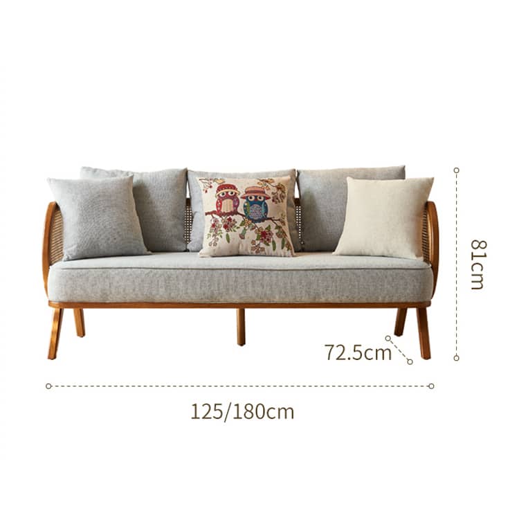 Elegant Ash Wood Sofa with Rattan Accents and Cotton Linen Upholstery htzm-1522