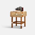 Stylish Ash Wood and Rattan Bedside Cupboard - Natural Finish htzm-1524