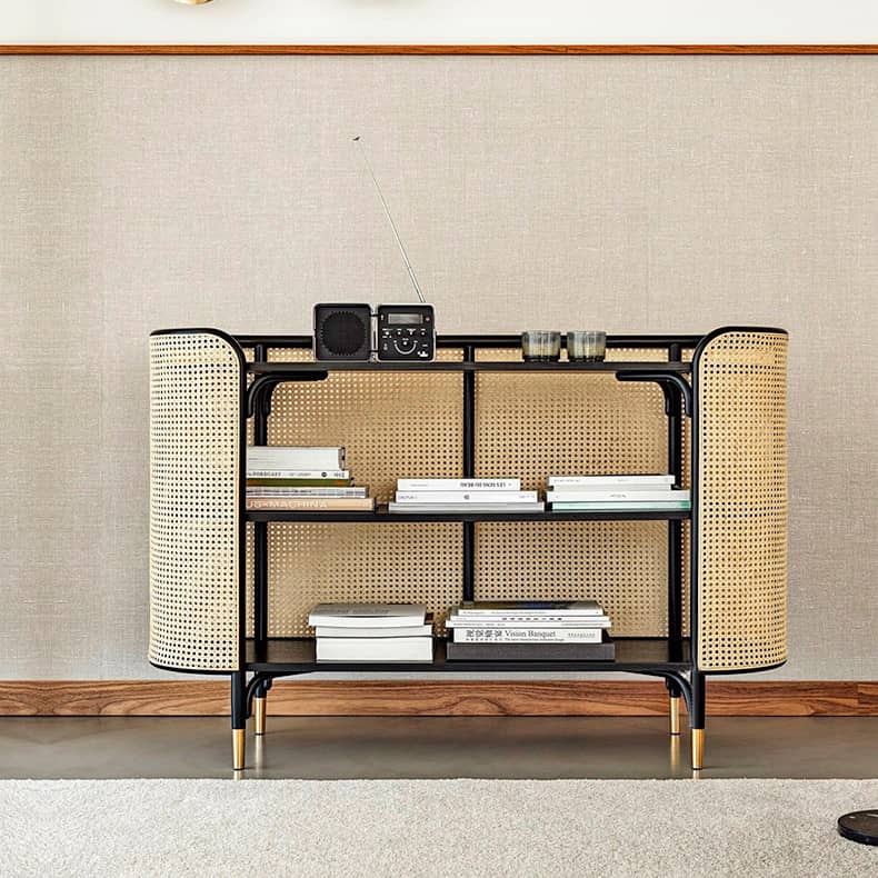 Elegant Black Ash Wood & Rattan Storage Cabinet - Modern Furniture Addition htzm-1525