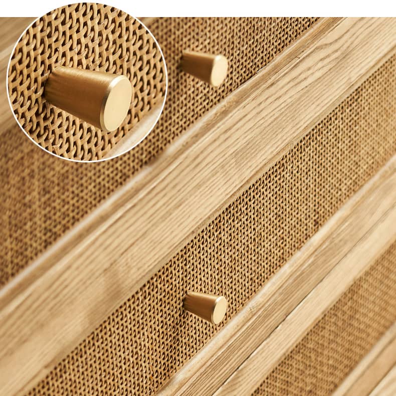 Elegant Natural Wood Ash Cabinet with Stylish Rattan Accents htzm-1526