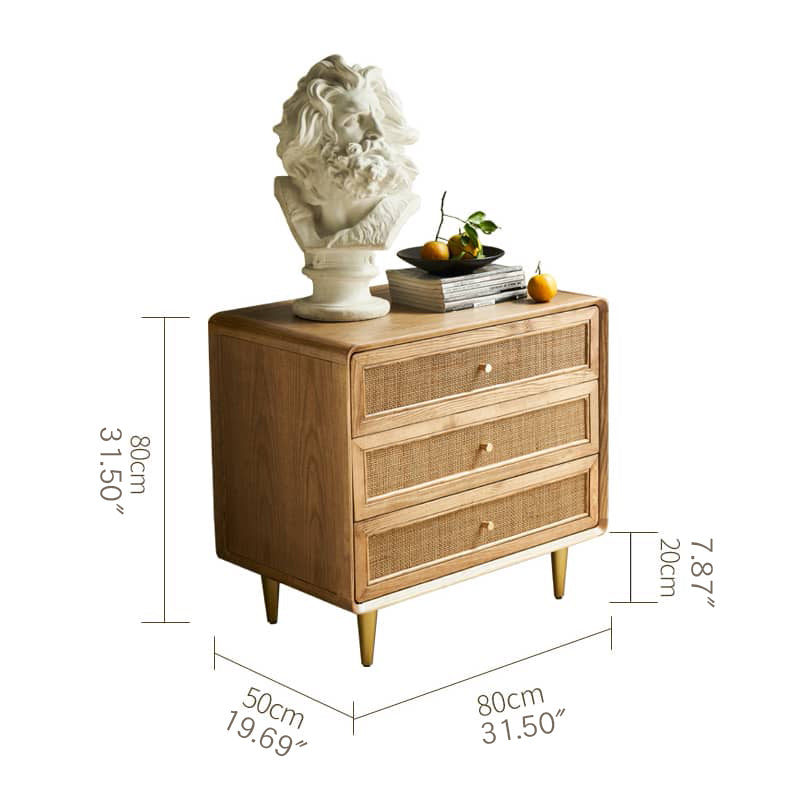 Elegant Natural Wood Ash Cabinet with Stylish Rattan Accents htzm-1526