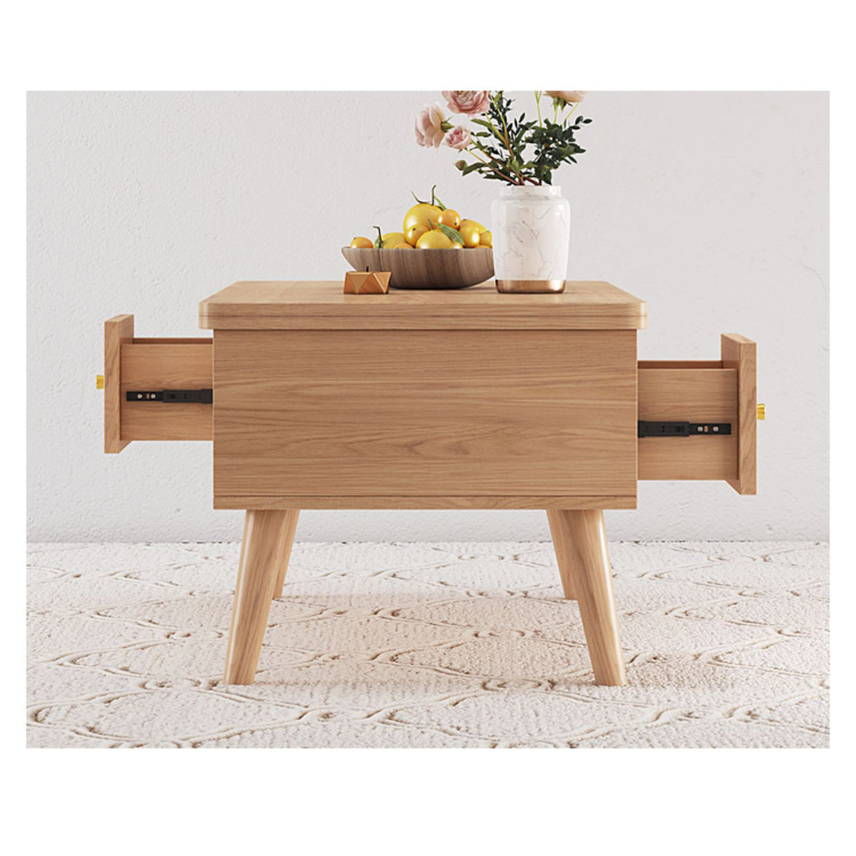 Stylish Natural Oak and White Matte Ceramic Tea Table - Premium Solid Wood Design hx-1564