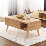 Elegant White Tea Table with Natural Solid Oak Wood and Ceramic Accents hx-1565