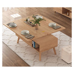 Elegant White Tea Table with Natural Solid Oak Wood and Ceramic Accents hx-1565