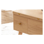 Elegant White Tea Table with Natural Solid Oak Wood and Ceramic Accents hx-1565