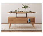 Elegant White Tea Table with Natural Solid Oak Wood and Ceramic Accents hx-1565