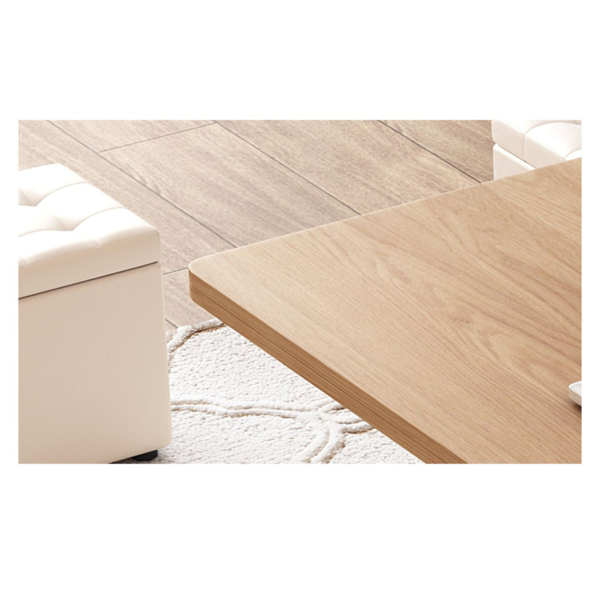 Elegant White Tea Table with Natural Solid Oak Wood and Ceramic Accents hx-1565