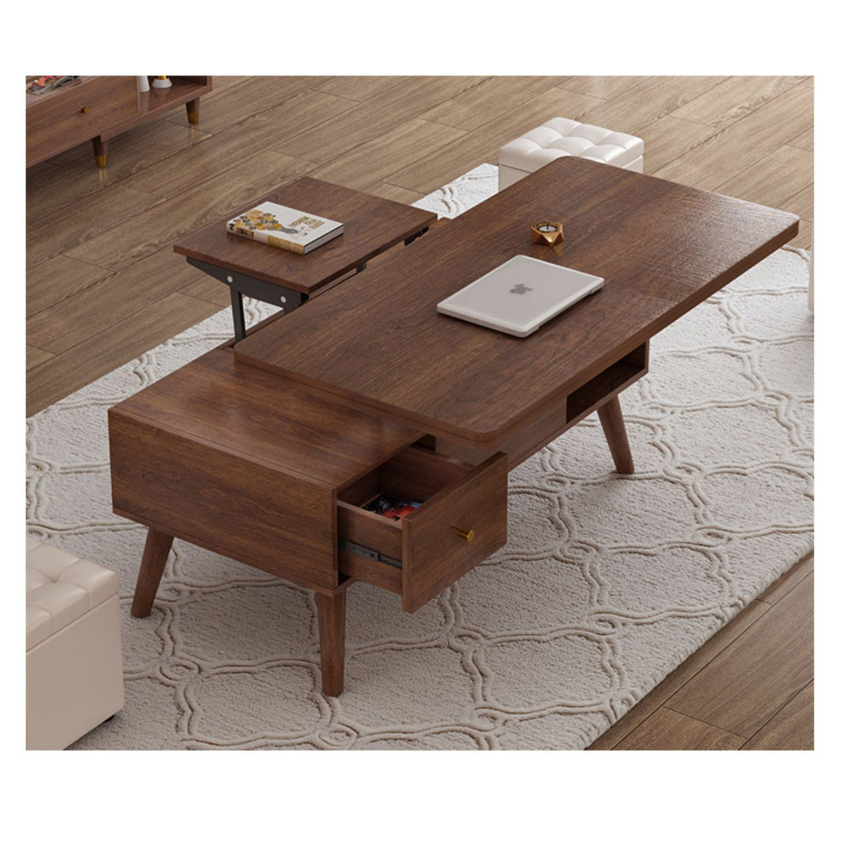 Elegant Solid Wood & Ceramic Tea Table - Brown, White & Black Design hx-1566