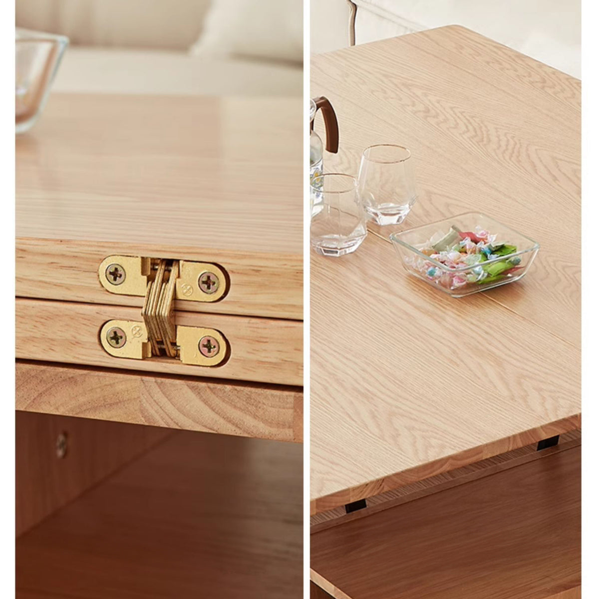 Elegant White Oak Solid Wood Tea Table with Ceramic Top - Natural Finish hx-1568