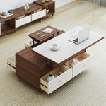 Elegant Solid Wood Tea Table with Ceramic Top - Brown, White & Black hx-1569