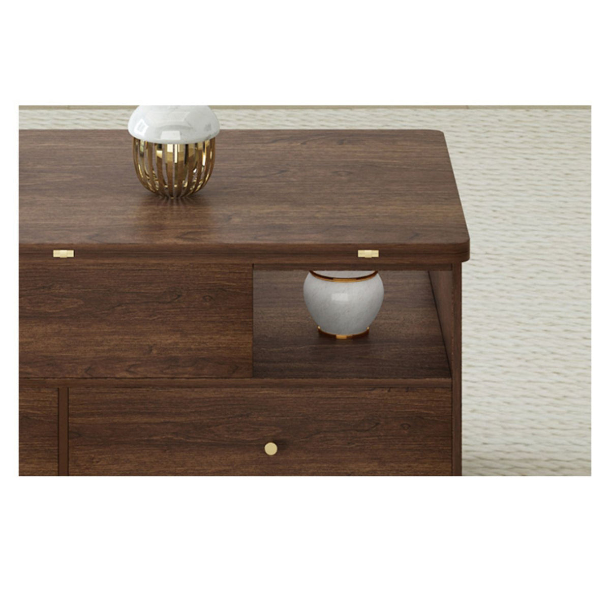 Elegant Solid Wood Tea Table with Ceramic Top - Brown, White & Black hx-1569
