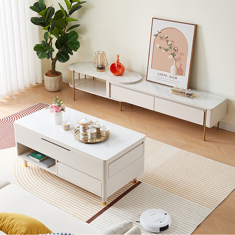 Elegant White and Beige Solid Wood Ceramic Tea Table - Stylish and Durable hx-1574