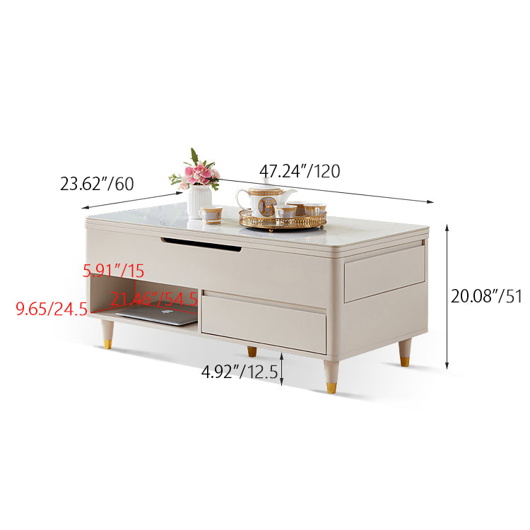 Elegant White and Beige Solid Wood Ceramic Tea Table - Stylish and Durable hx-1574