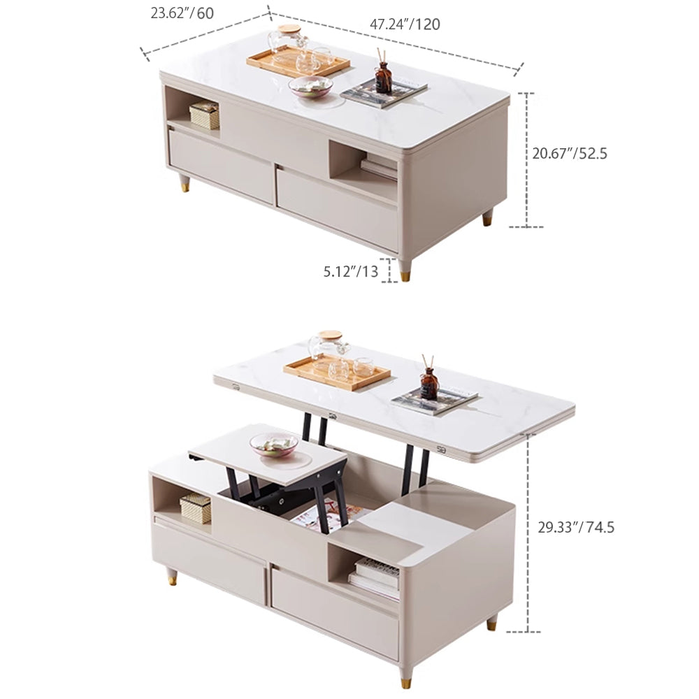 Elegant White Beige Oak Wood Tea Table with Ceramic Top – Stylish & Durable hx-1575