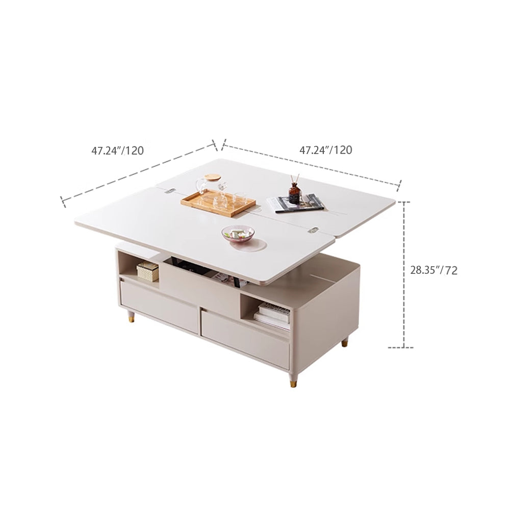 Elegant White Beige Oak Wood Tea Table with Ceramic Top – Stylish & Durable hx-1575