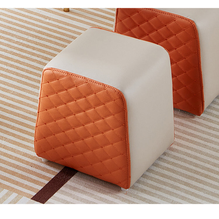 Solid Wood Stool with Beige and Orange Faux Leather Upholstery hx-1577