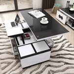 Modern White Ceramic Tea Table with Luxurious Faux Leather Accents hx-1578