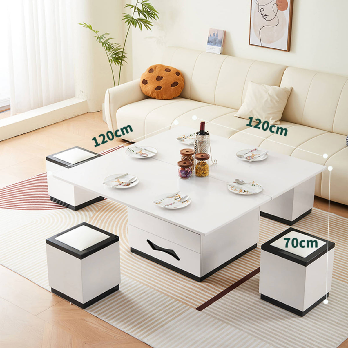 Modern White Ceramic Tea Table with Luxurious Faux Leather Accents hx-1578