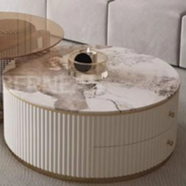 Elegant Tempered Glass Coffee Table with Stainless Steel Base and Sintered Stone Top - Modern Chic Centerpiece for Living Room hxbs-3029