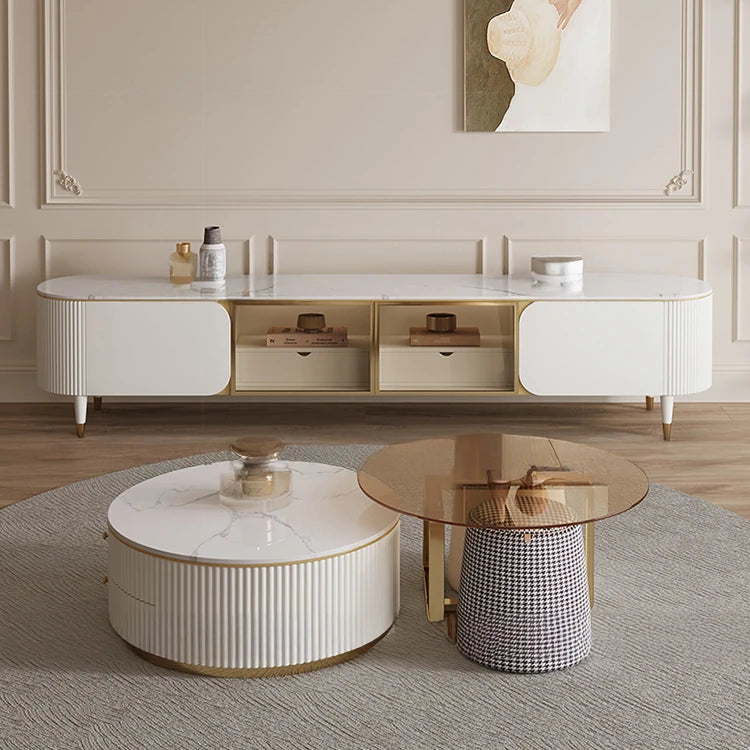 Elegant Tempered Glass Coffee Table with Stainless Steel Base and Sintered Stone Top - Modern Chic Centerpiece for Living Room hxbs-3029